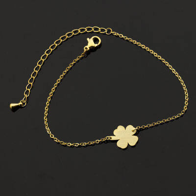 Four Leaf Clover สร้อยข้อมือผู้หญิงแฟชั่น Link Chain เครื่องประดับสแตนเลสโซ่มิตรภาพสร้อยข้อมือดอกไม้ Femme Bff