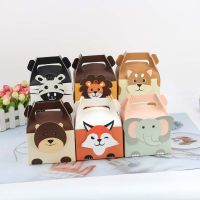 5Pcs Lovely Animal Candy Dragee Box Lion Fox Elephant Gift Box Safari Jungle Party Biscuit Box for Kids Birthday Party Supplies Gift Wrapping  Bags