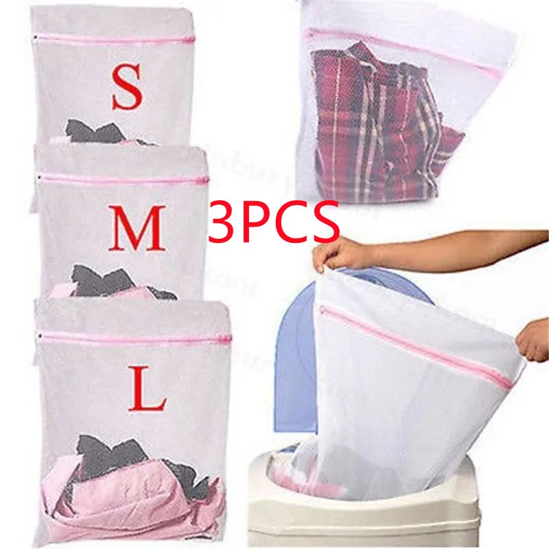 TaroBall】3pcs Mesh Laundry Bag Polyester Laundry Wash Bags Coarse
