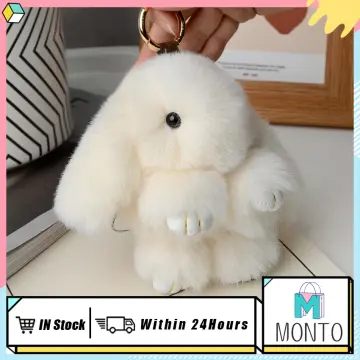 15cm Cute Fluffy Bunny Keychain Genuine Rex Rabbit Fur Key Chains For Women  Bag Toys Doll Fluffy Pom Pom Lovely Pom Pom Keyring