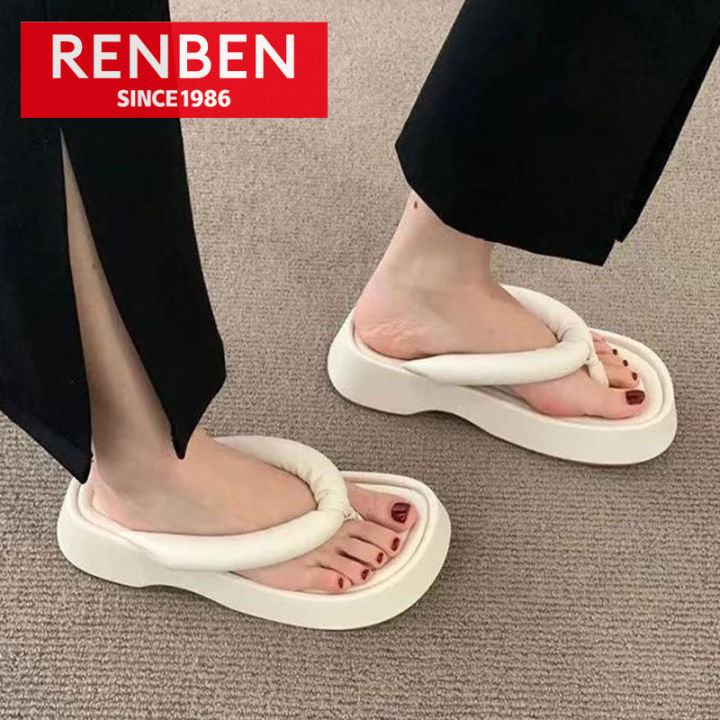 renben-รองเท้าแมทช์ง่ายดูผอมแฟชั่นสวยๆ-รองเท้าแตะลำลองส้นแบบ-รองเท้าแตะพื้นหนาใหม่-รองเท้าแตะกันลื่นผู้หญิง-รองเท้าแตะสีทึบสไตล์เรียบง่ายๆผญ