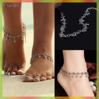 RUASA เครื่องประดับโซ่สร้อยข้อเท้า Gelang Kaki Lonceng ขนาดเล็กดอกไม้เงินโบราณ1ชิ้น