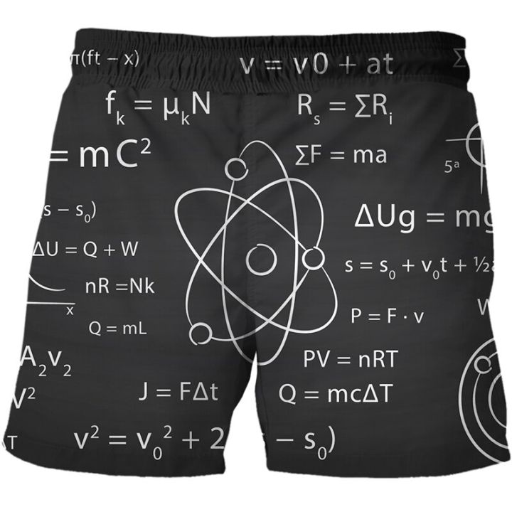 กางเกงขาสั้นชายหาดสำหรับฤดูร้อนกางเกงลำลองขาสั้นแฟชั่นทรงเรขาคณิตสูตรคณิตศาสตร์พิมพ์ลาย3d-กางเกงสำหรับทุกเพศกางเกงว่ายน้ำ