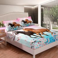 【hot】！ Set Bed Sheet Galloping Printed Fitted Cover Bedroom