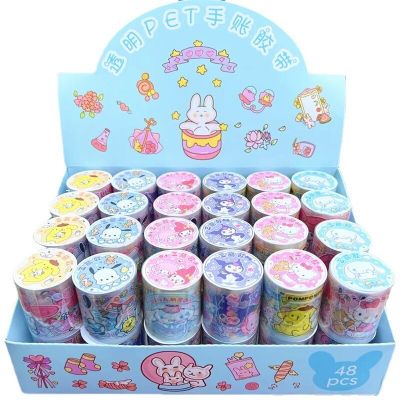 Sanrio Kuromi 48ชิ้นเทปอะนิเมะสติ๊กเกอร์ทำนองเพลงของฉัน Cinnamoroll Pom Pom Purin สติกเกอร์ทำรายงานด้วยมือวัสดุตกแต่งขายส่ง