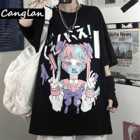 Gothic Print Women Harajuku T-shirt Summer Cotton Tshirt Fairy Grunge Tee Top Egirl Pas Goth Clothing Anime Emo Alt Clothes