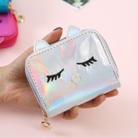 Women Mini Holographic Wallets Cute Cartoon Ladies Bag with Zipper Girls Coin Purse Small Hologram 3D Cat Carteras Para Mujer Wallets