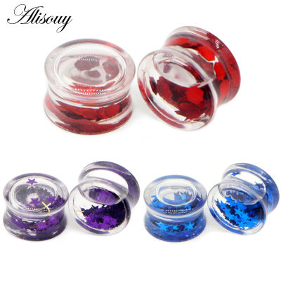 Alisouy 1 Pair Acrylic Liquid Ear Expander Saddle With Star,Heart Logo Ear Tunnel Plugs Gauges Piercing Body Jewelry 10mm-26mm