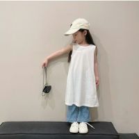 Girls Korean Style Western Style Vest Dress Summer Children Loose Casual Dress Solid Color Dress  by Hs2023