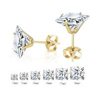 1Pair 3mm-8mm Stainless Steel Crystal Ear Stud Earring Women Shiny Square Earring Lobe Zircon Ear Stud Wedding Jewelry