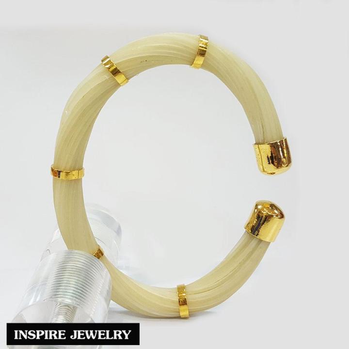 inspire-jewelry-กำไลหางช้าง-สีขาว-ตัวเรือน-ชุบทอง24k-สวยเรียบหรู-เป็นเครื่องประดับมงคล