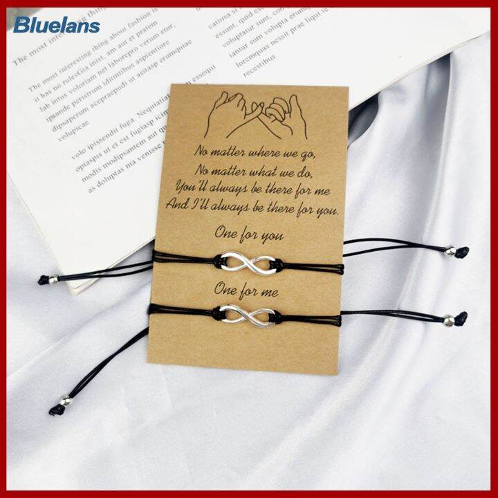 bluelans-สร้อยข้อมือคู่อินฟินิตี้1คู่พร้อมการ์ดปรับได้ทำมือลูกปัดเชือกสร้อยข้อมือผู้หญิงและผู้ชายของขวัญวันเกิดและวันครบรอบ