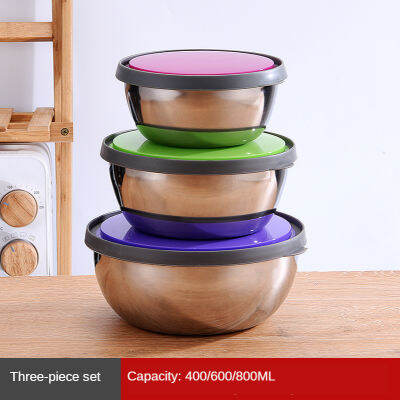 Stainless Steel Mixing Bowl(Set of 3) With Lid Golden Instant Noodle Bowls Soup Food Container Rice Bowl Meal Mixing Prepping