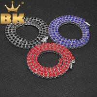 THE BLING KING Necklace For Men Iced Blue/Red/Black Colored Rhinestones 1 Row Tennis Chains Gold Necklace Lengths Jewelry Fashion Chain Necklaces