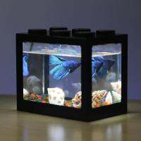 【Black】【fish Tank】Miniปลาน่ารักAquarium MiniสำหรับPe T Fis Hสำนักงานตกแต่งโต๊ะที่บ้านOcea N Micro-Landscapeกล่องไฟLEDตู้ปลาอุปกรณ์เสริม