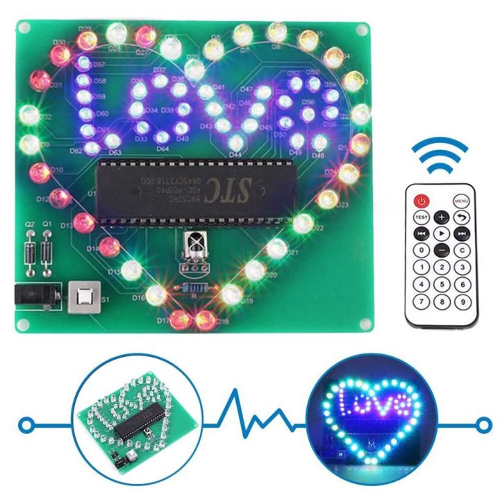 diy-electronic-kit-led-flashing-heart-love-lights-valentines-gift-soldering-project-practice-remote-control-rc-circuit-assemble-replacement-parts
