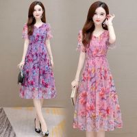 COD DSFGRDGHHHHH PiggyG-Summer Dress Fashion 2022 New Korean V-neck Short Sleeve Foreign Style Printed Long Skirt