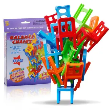 Drunken Tower Drinking Game 18 Pieces Chairs and 4 Shot Glasses Set,  Stacking Balancing Game for Party (Chair Tower)