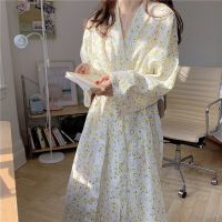 Japanese Kimono Cotton Robes For Women Floral Print Shower Spa Sleepwear Bathrobe Long Sleeve Sleepwear Dressing Gown Home Wear