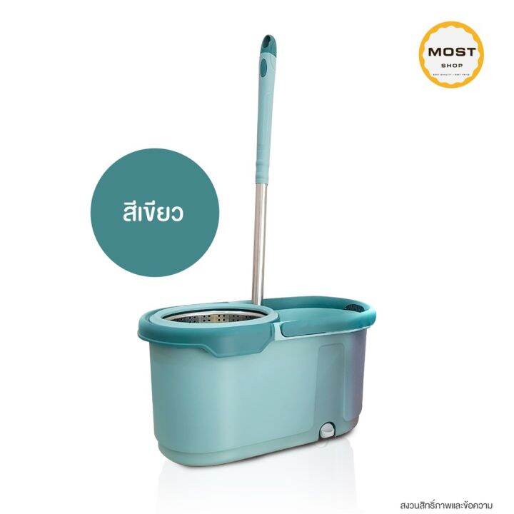 ส่งเร็ว-spin-mop-ไม้ถูพื้นพร้อมถังปั่นสแตนเลส-ชุดถังปั่น-ถังปั่นไม้ม็อบ-ถังปั่นถูพื้น-ไม้ม็อบถูพื้น-พร้อมผ้า-2-ผื่น