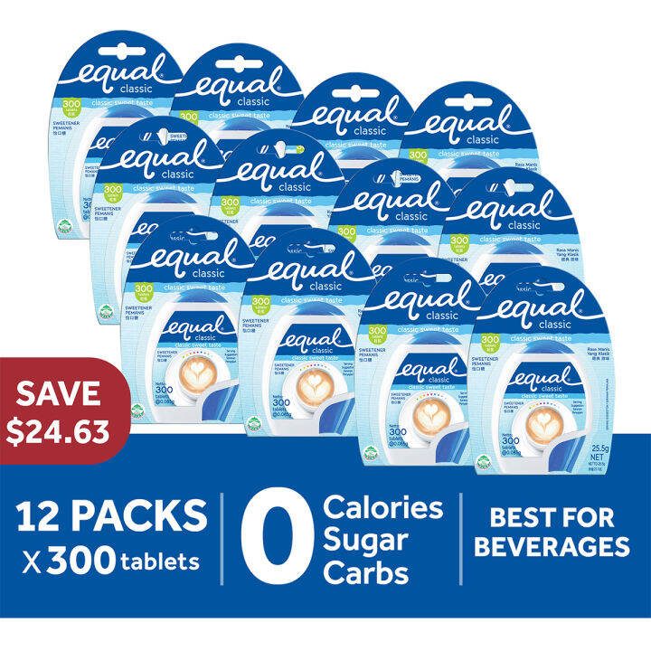 EQUAL Classic 12 packs x 300 Sweetener Tablets, Sugar Replacement