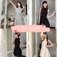 DD SHOPพร้อมส่ง 31021 ชุดเดรสไหมพรม แขนกุดเอวเข้าปลายปล่อยใส่สบายมาก  -C