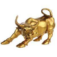 Feng Shui Fortune Brass Bull Statue, Sculpture Home Decoration Golden Copper Bull Represents of Career