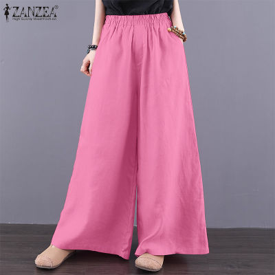 (สินค้ามาใหม่)(จัดส่งฟรี)Fancystyle ZANZEA เอวยางยืดแข็งวินเทจของผู้หญิงกางเกงผ้าลินินกางเกงขาม้า #8