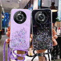 เคสโทรศัพท์สำหรับ Realme11 Pro Realme 11 Pro Plus Pro + 5G อุปกรณ์สวมครอบพร้อมสายคล้องไหล่ใสเนื้อนิ่มลายท้องฟ้าเต็มไปด้วยดวงดาวส่องแสงเป็นประกายระยิบระยับสุดหรู