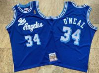 ขายดีผู้ชาย Los Angeles Lakerss Shaquille ONeal Mitchell &amp; Ness 1996-1997 Throwback เสื้อกีฬาของแท้-สีฟ้า