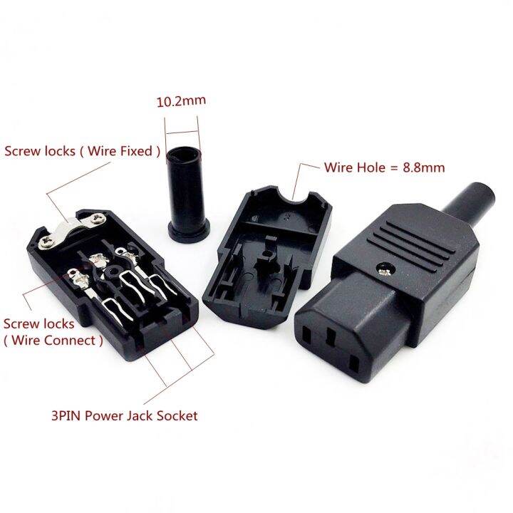 Iec C13 Female Plug Power Adapter Rewirable Connector Black Ac 250v 10a