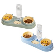 Double Dog Cat Bowls with Water Dispenser Tilted Cat Food Dishes for Pet