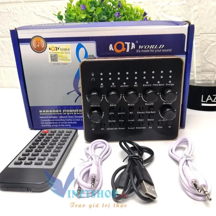 Sound card live stream AQTA V10 có điều khiển từ xa 2018 phiên bản Quốc