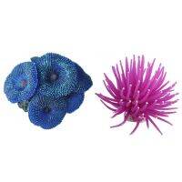 2pcs Aquarium Fish Tank Sea Artificial Fake Coral Ornament Decoration - Purple &amp; Blue