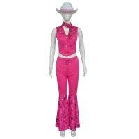 Movie Barbi Cosplay Rose Red Bell Bottoms Cosplay Barbe Kids Adult Suit Tight Fitting Set with Hat and Scarf Halloween Costumes