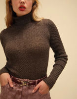 Women Beige Brown Turtleneck Sweater Slim Long Sleeve Ribbed Knit Pullover Top 2021 Fall Winter Wool Blend Female Jumpers