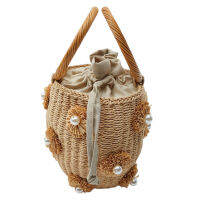 Online-HomeHandwoven กระเป๋าถือสานจักสานหวายกระเป๋าถือผู้หญิงสุภาพสตรีถุงกระดาษทำด้วยมือกระเป๋าถือสำหรับชายหาดธรรมชาติเก๋ทอ Boho สายรัด Anti-Theft กระเป๋า