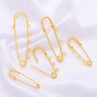 1pcs 18K Gold Plated Copper Pin Safety Brooch Pins Clip With Loops Connectors Blank Base For Women DIY Brooch Jewelry Making
