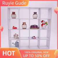 Ruyie 1PC 1: 12 dollhouse Miniature wood Storage Rack 16ตารางชั้นวางตุ๊กตาบ้านตกแต่ง