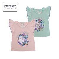 Chelsee เสื้อยืดคอกลม เด็กผู้หญิง รุ่น 237834 ลายม้า แขนระบาย ผ้า 100%Cotton อายุ 2-10ปี เสื้อผ้าเด็กโต เสื้อผ้าแฟชั่นเด็ก