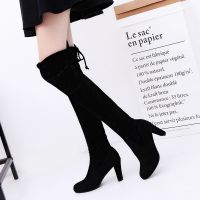 [COD] European station 2016 autumn and winter new long boots skinny legs over the knee womens Korean version of trendy thick heel high