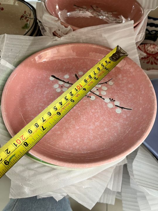 จานเซรามิก-จานก้นลึก-ceramic-plate-จานลายดอกซากุระ-จานสวยๆ-จานราคาถูก-จานเซรามิก-จานข้าวสวยๆ-จานขนาด8นิ้ว