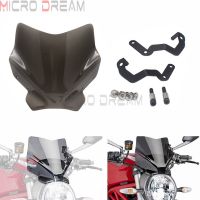 Motorcycle Smoke Sports Windshield Windscreen Airflow Deflector Viser Visor w/ Bracket For Ducati Monster 797/821/1200 R/S 14-20