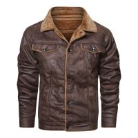 Autumn and Winter New Mens Velvet Thickened Leather Jacket Fashion Bomber Jacket Mens Plus Size Pilot PU Leather Jacket 4XL-S