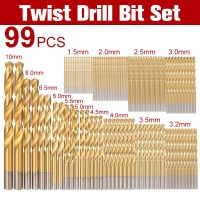 【♘COD Free Cas♘】 guangz 99Pcs Hss Titanium Coated Twist Set Mata Bor 1.5-10มม.ดอกสว่านที่บิดเป็นเกลียว Bits ชุดไทเทเนียมไนไตรด์บิดสว่าน