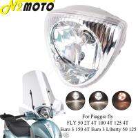 12V หลอดไฟหัวไฟ DRL Hilo Beam Scooter E6 E-Mark ไฟหน้าสำหรับ Piaggio FLY 50 2T 4T 100 125 4T ยูโร3 150 Liberty 50