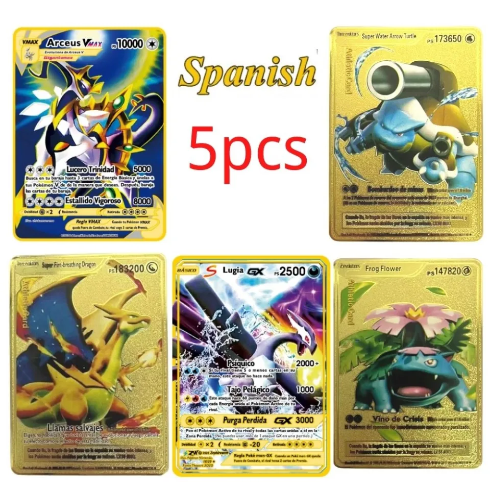 Spanish Pokémon Cards Metal Pokemon Letters Spanish Pokemon Iron Cards  Mewtwo Pikachu Gx Charizard Vmax Cartas Pokémon Vmax - AliExpress