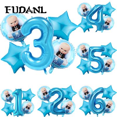 5pcs Cartoon Set Boss Baby Balloon 40inch Number Blue Foil Baby Shower 1 2 3 4 5 6st Birthday Party Decoration Helium Supply Balloons