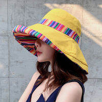 2021 new summer female sun hat Korean big eaves face fisherman hat wild ethnic style foldable double-sided hat for women