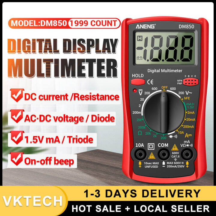 DM850 Digital Multimeter - Handheld Voltmeter AC/DC Amp Ohm Tester With Backlight
